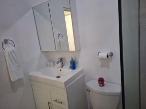 a bathroom with a sink and a toilet and a mirror at 14 Zeneith Avenue in Harbour View