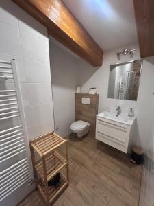 a bathroom with a white toilet and a sink at Villa Montis in Vysoké Tatry +45 photos