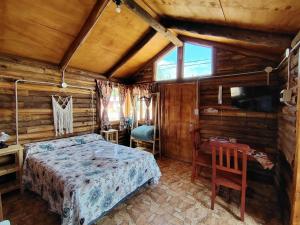 a bedroom with a bed and a tv in a room at Cabañas Angualasto in Uspallata +101 photos