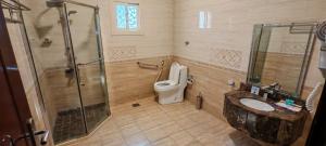 a bathroom with a shower and a toilet and a sink at السناء للشقق المخدومة Alsanaa in Jeddah
