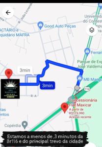 a map of a subway line with red dots at Pousada Hotel Sol Nascente in Mafra