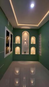 a room with green walls and two urinals at Z Guest House in Banyuwangi