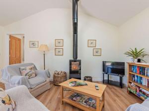a living room with a wood stove and a couch at 2 Bed in Winchester oc-77384 in Owslebury