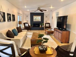 a living room with a couch and a tv at Casa Blanca in Irving