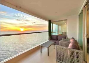 a balcony with a view of the ocean at Large 3BR Apt with beautiful ocean views in Cartagena de Indias