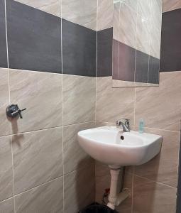 a bathroom with a sink and a mirror at Hotel Blue Orchid in Bayan Lepas