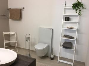 een badkamer met een wit toilet en een wastafel bij Tulai 104E in Scuol