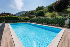 a swimming pool with blue water in a yard at Panorama & Pisicna Lago Endine in Ranzanico