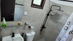 a bathroom with a shower and a toilet and a sink at wild elephant reach wilpaththuwa in Nochchiyagama +22 photos