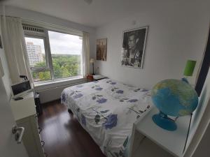 a bedroom with a bed and a globe on a table at sky home room 2 in Amsterdam