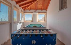 a pool table in a room with windows at Stunning Home In Peruski in Peruški