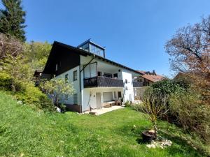 a house with a balcony on top of a hill at Aurora Verde in Todtmoos