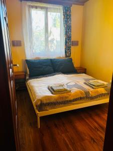 a bed sitting in a room with a window at Viola Apartman in Zamárdi