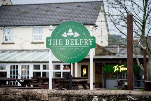 a sign for the bellingley family owned and operated restaurant at The Belfry, Littldean in Little Dean