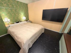 a hotel room with a bed and a flat screen tv at ホテル 天使と悪魔 in Gobō +30 photos