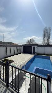 a swimming pool on the roof of a house at Gabala A frame Guest villa in Gabala