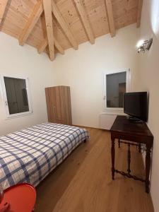 a bedroom with a bed and a television on a table at Emilia94 in Anzola dell'Emilia