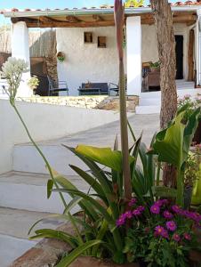 a garden in front of a house with flowers at Alojamiento Rural Los Jarritos in Galaroza