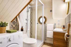 a bathroom with a shower and a toilet and a sink at Péniche Le Makara in Avignon