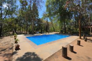 a swimming pool in a yard with trees at Tiger Trails Resort in Tāla