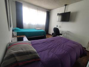 a bedroom with a bed and a television in it at Habitación Doble en Dpto compartido in Santiago