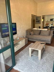 a living room with a couch and a coffee table at Apart Capital FISA Kamenari in Kamenari