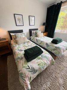 two beds sitting next to each other in a bedroom at Pippins in Tiverton