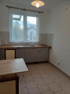 an empty kitchen with a sink and a window at Agroturystyka W Stadninie Koni in Maszyce