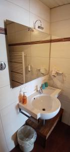 a bathroom with a white sink and a mirror at Hotel Birnbaum in Ansbach +15 photos