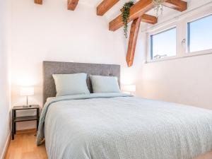 a bedroom with a large bed and two windows at Duplex 80m2 AC I Balcon Parking I Route des Vins in Marlenheim
