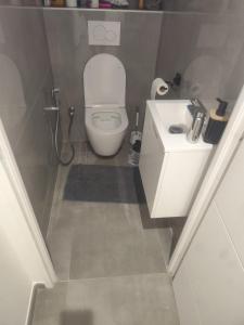 a small bathroom with a toilet and a sink at Chambre spacieuse #3 in Clonas-sur-Varèze