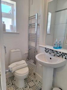 a bathroom with a sink and a toilet and a mirror at The Studio Apartment in Weymouth +15 photos