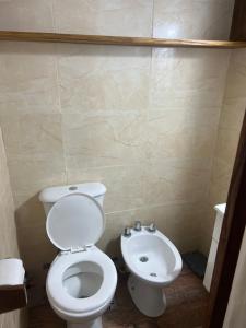 a small bathroom with a toilet and a sink at Mageeva Miramar Bs As Argentina Departamentos in Miramar +1 photo