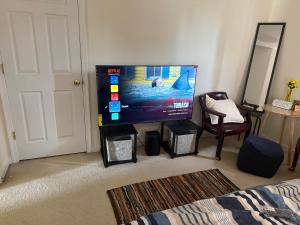 a living room with a large flat screen tv at Wonderful room in great neighborhood near Downtown in Richmond