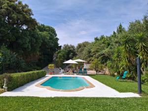 a swimming pool in the middle of a yard at Quinta do Benjamim - Tejo "For 2, family, nature or relax" in Praia do Ribatejo
