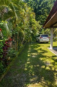 a car parked next to a yard with palm trees at Cerro Verde in San Ramón
