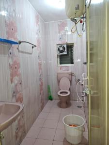 a bathroom with a toilet and a tub and a sink at Kanchi grace cottage in Kanchipuram
