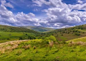 a field of green grass with a cloudy sky at Benview Lodges in Kemnay