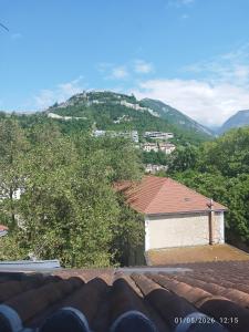 a view from the roof of a house with a mountain at Charmant T3 au Cœur de Grenoble in Grenoble