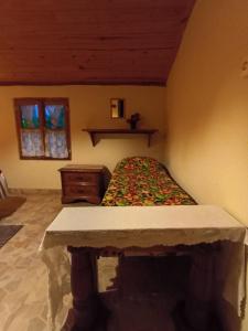a bedroom with a bed and a table in it at Ecoturismo Tripuí in Aiuruoca