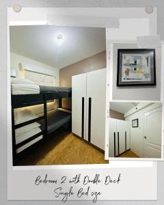 two pictures of a bedroom with a bunk bed at A cozy modern design Unit 6425 in Cebu City