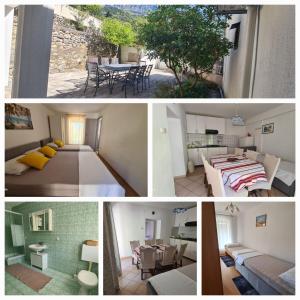 a collage of four pictures of a room at Studios Dolček in Krvavica