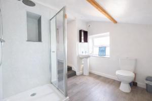 a bathroom with a shower and a toilet and a sink at Swallows Rest Cottage - 3 Bedrooms - Nr Looe in Looe +18 photos