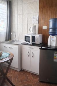 a kitchen with a microwave sitting on top of a counter at Noface 2 in El Cerrillo