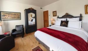 a bedroom with a large bed and a mirror at VILLA ADOYA Chambre d'hôtes Aigues-Mortes intra muros au calme climatisation réversible PISCINE WIFI ascenseur PARKING gratuit in Aigues-Mortes