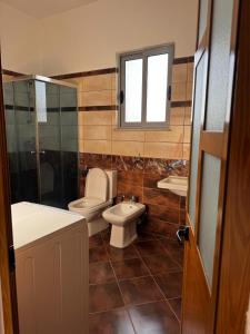 a bathroom with a toilet and a sink and a window at Garden House - Hamallaj in Hamallë +46 photos