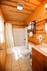 a bathroom with a toilet and a tub and a sink at The Cabins at Pine Haven - Beckley in Beaver +90 photos