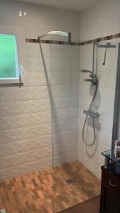a shower with a glass door in a bathroom at la maison de montpon in Montpon-Ménestérol +13 photos