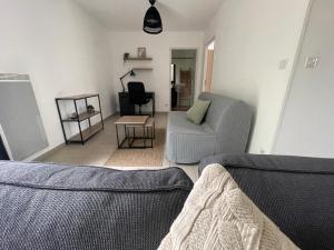 a living room with two couches and a table at la maison de montpon in Montpon-Ménestérol