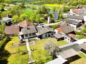 an aerial view of a village with houses at Ferienwohnung an der Altmühl - Apartment Gerda in Pappenheim